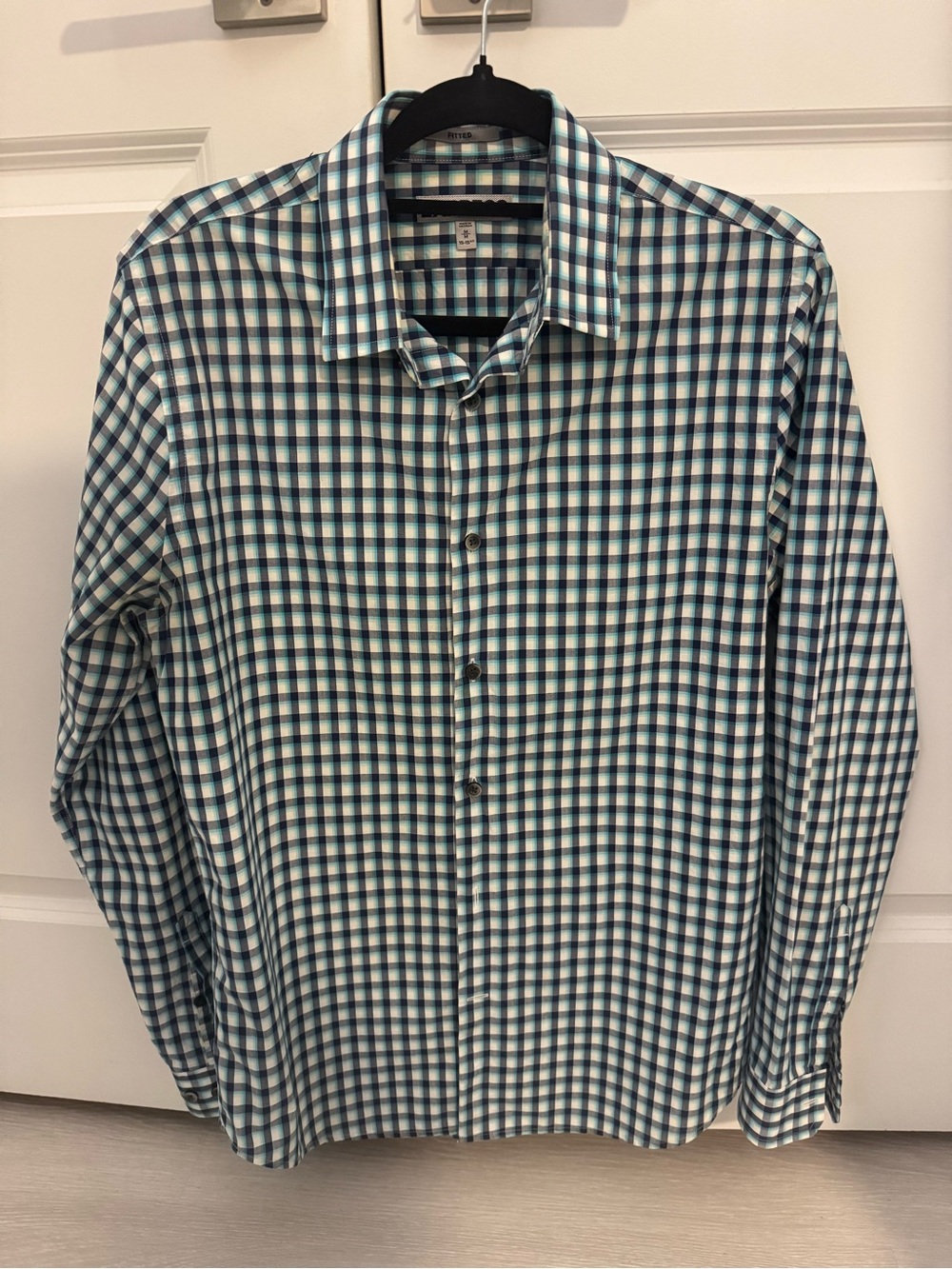 Express Men's Blue & White Checked Dress Shirt